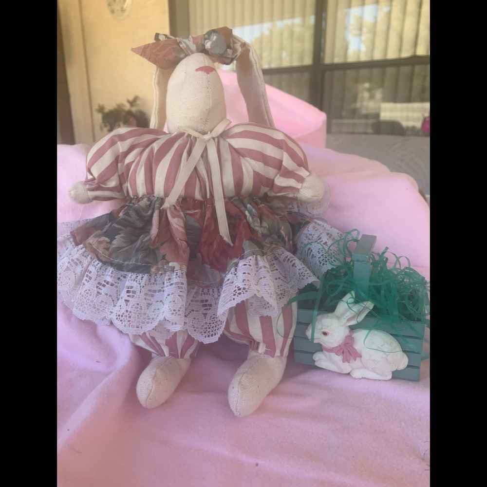 Seller Handmd Muslin Bunny Decor Pink/Floral 11.5”